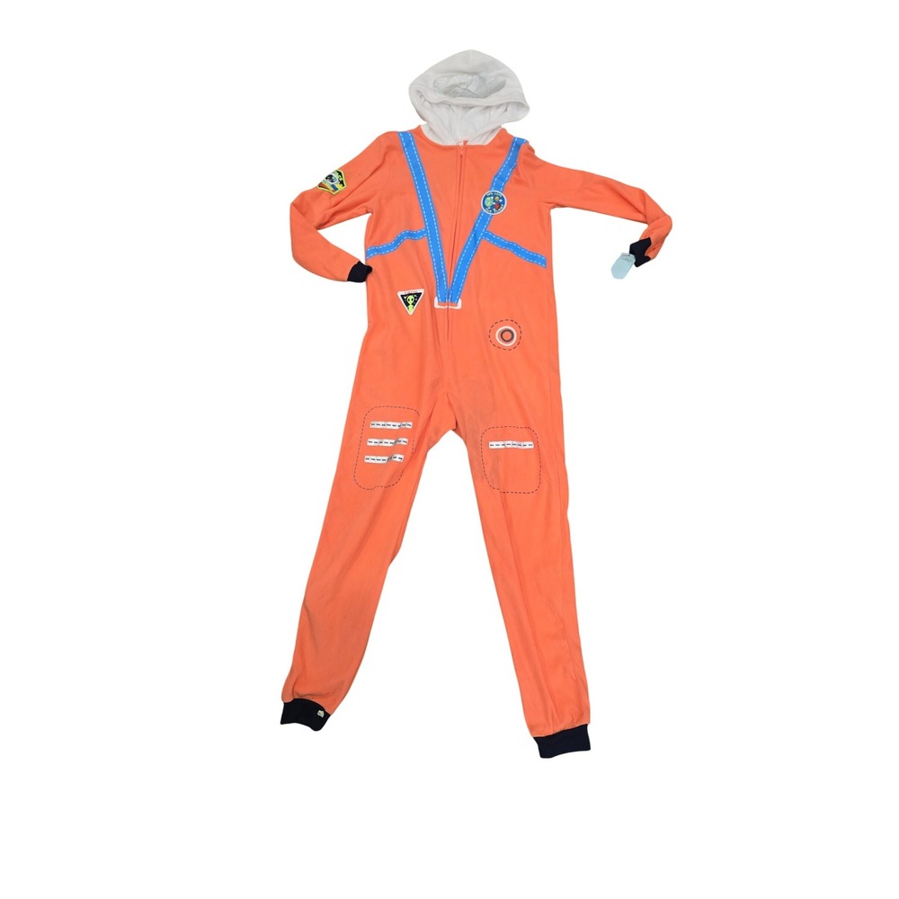 Cat & Jack Kids Orange Space Explorer Hooded One-Piece Pajamas Size L (12/14)